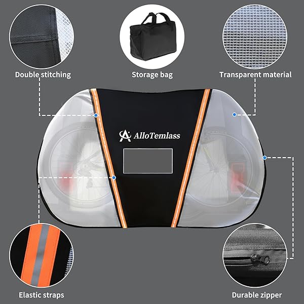 ALLOTEMLASS BIKE COVER FOR CAR RACK FOR TRANSPORT, REAR BIKE RACK COVERS FOR 2 BIKES ON HITCH TRAVEL STORAGE WITH REFLECTIVE STRIPS, QUICK-RELEASE BUCKLES WATERPROOF 600D OXFORD OUTDOOR AND HEAVY DUTY