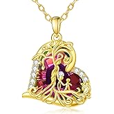 JIYVY32 14K Gold ValentinesTree Of Life Necklace Gifts for Women,Mother and 2 Pendant Stone Family Tree Necklaces,Valentines Anniversary Birthday Gifts for Her Wife Mom Grandma Daughter