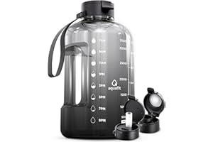 AQUAFIT 1 Gallon Water Bottle With Time Marker - 128 oz Water Bottle With Straw - Gym Water Bottle, Big Water Bottle with Handle, Reusable Water Bottles With Straw Bike Water Bottles (Midnight Gray)