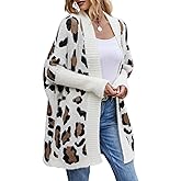 AOMEXAGA Women's Y2k Open Front Knitted Sweater Fuzzy Leopard Print Long Kimono Batwing Cardigan 2026 Fall Winter Loose Coat