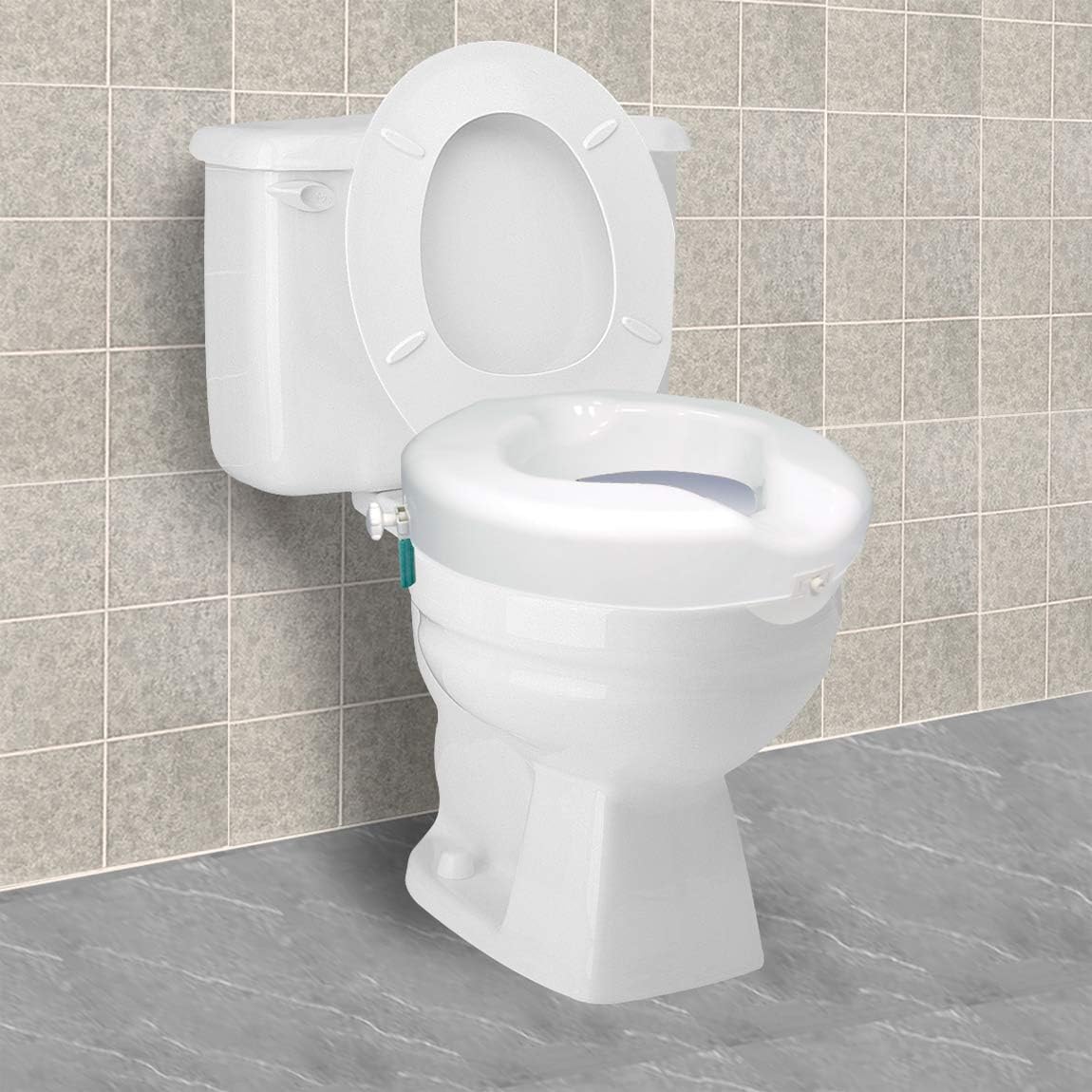 Carex Raised Toilet Seat with Extra Wide Opening - Toilet Seat Riser with Safe Lock - Adds 4 1/2" to Height of Toilet: Health & Personal Care