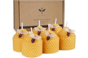 DEYBBY Natural Beeswax Candles Set of 6, Small Bee Votive Candles with Little Bee Decorations as Gift (Yellow)