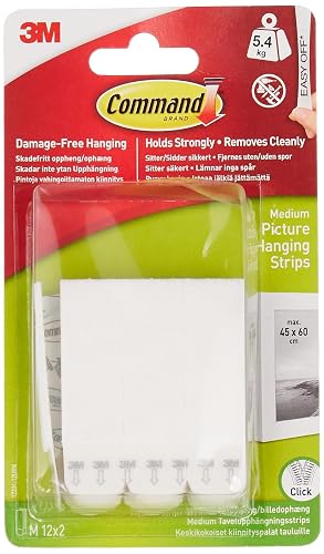 Command Medium Picture Hanging Strips, Damage Free Hanging Picture Hangers, No Tools Wall Adhesives for Wall Decor, 12 White Adhesive Pairs (24 Command Strips)