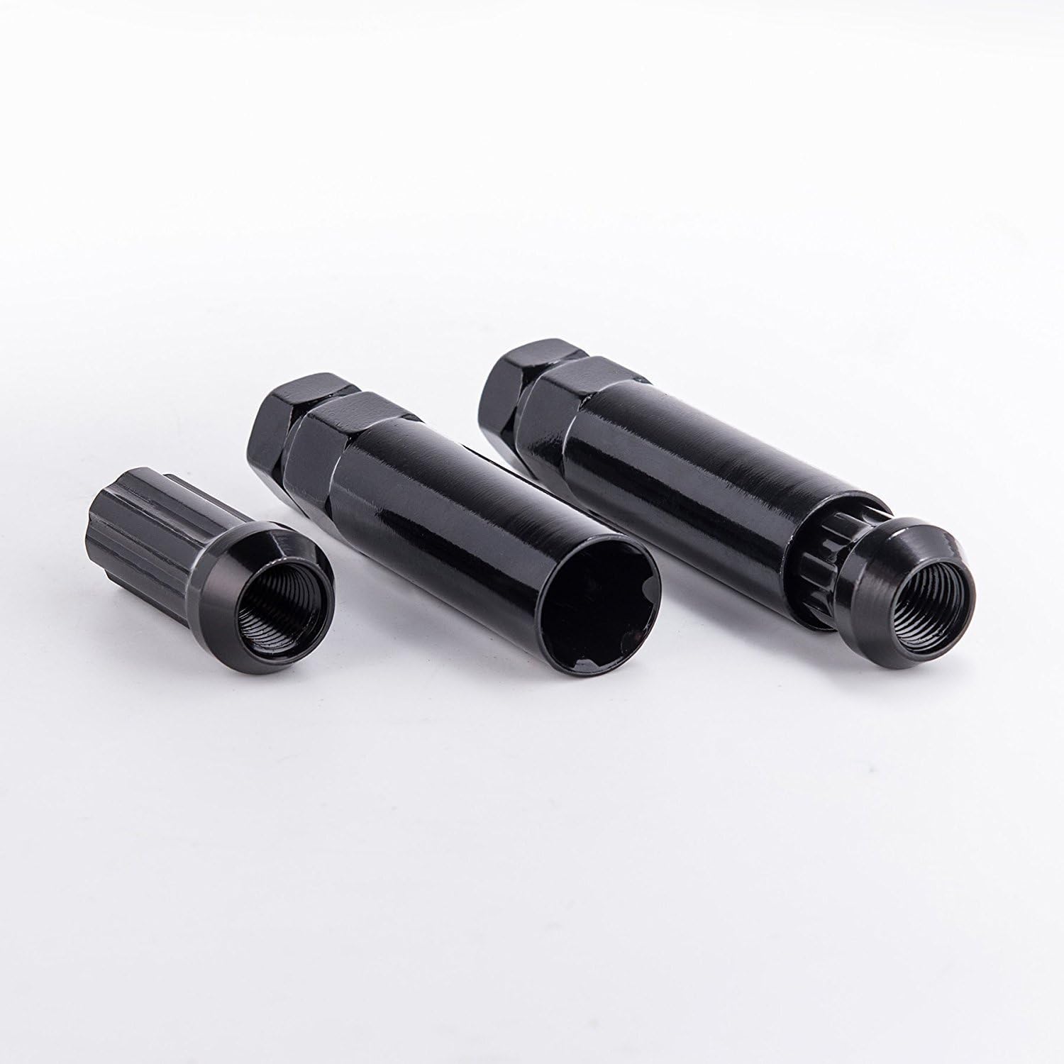 ZY Wheel 14mm x 1.5 Thread Size 51mm Long Set of 24pcs Small Diameter 7 Spline Drive Black Lug Nuts Closed End with 2 Keys: Industrial & Scientific