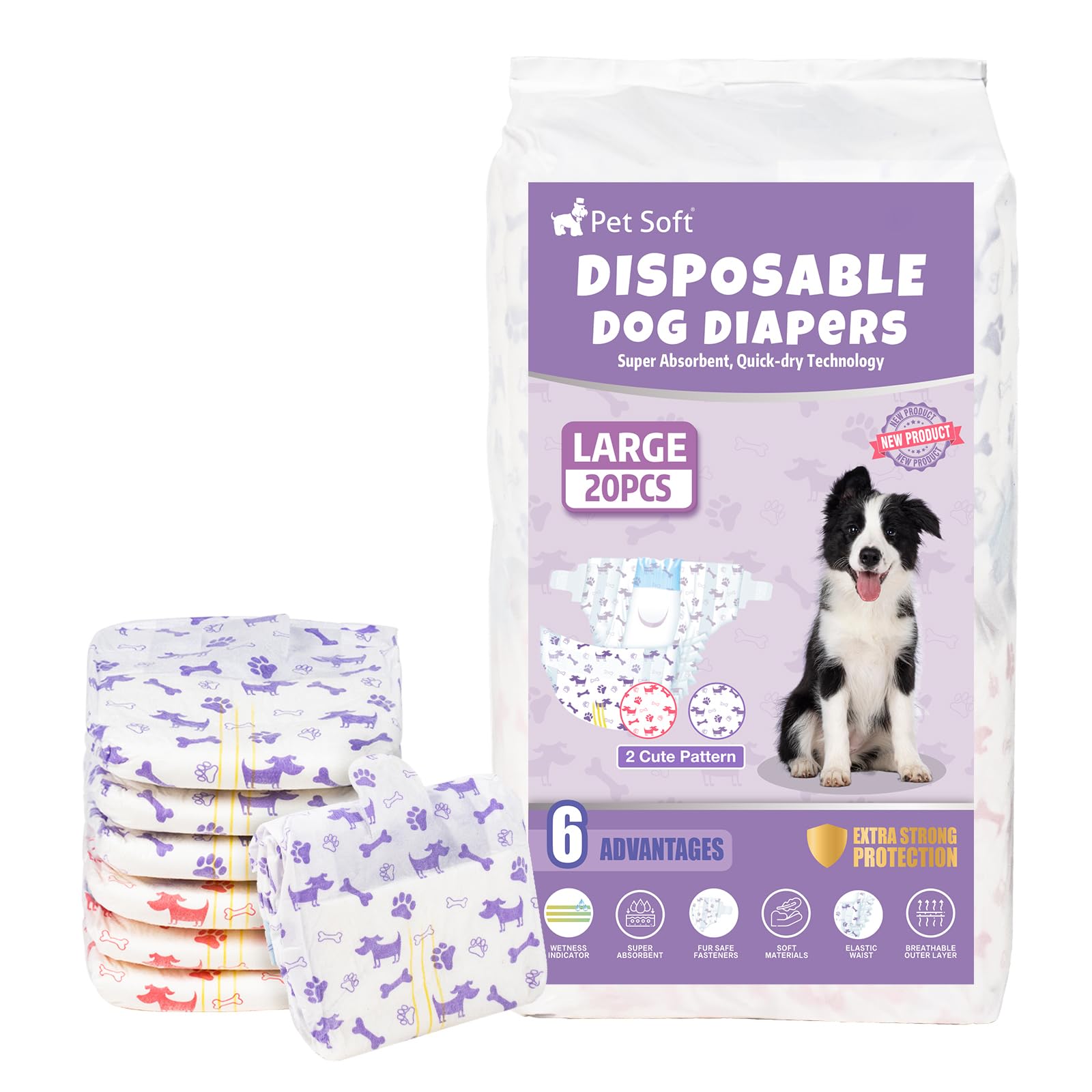 Pet Soft Dog Nappies Female, 20 Count Disposable Dog Period Season Pants, Super Absorbent Disposable Dog Diapers for Female Dogs with Wetness Indicator