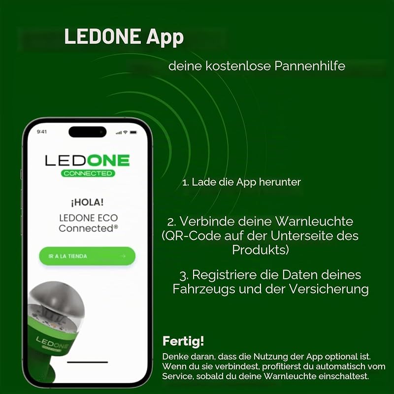 ERUM Vial - LEDONE Connected - Rundumleuchte LED V16 zugelassen von DGT mit obligatorischer Geolokalisierung für 2026 mit SIM-Karte und kostenlosen Daten bis 2038, Rundumleuchte V16 zugelassen in