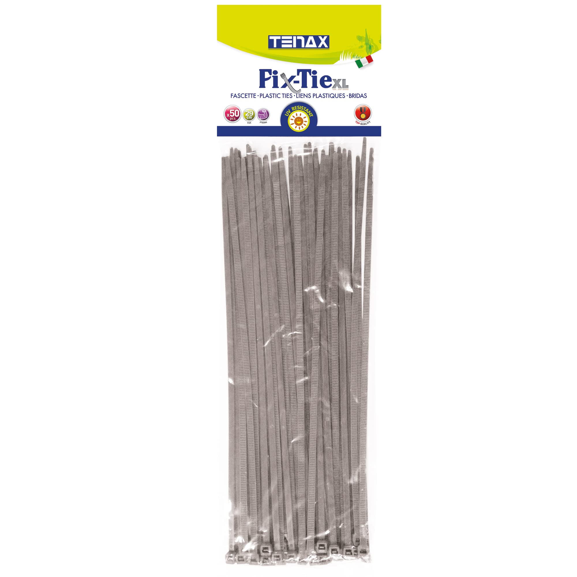 tenax Fix-Tie M Plastic Cable Ties, Silver Grey, Length 14 cm, Pack of 50
