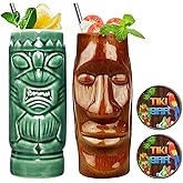 SuproBarware Tiki Mugs Cocktail Set of 2 - Tumblers Ceramic Hawaiian Party Mugs Drinkware, Cute Exotic Cocktail Glasses, Tiki Cups for for Cocktails, Exotic Party