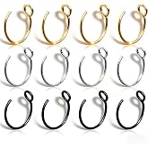 LUSTRIB 12 Pcs Fake Nose Ring, Clip on Faux Nose Piercing Hoop for Women Men, Stainless Steel Adjustable Nose Ring Fake No Piercing Needed (Gold, Silver, Black)