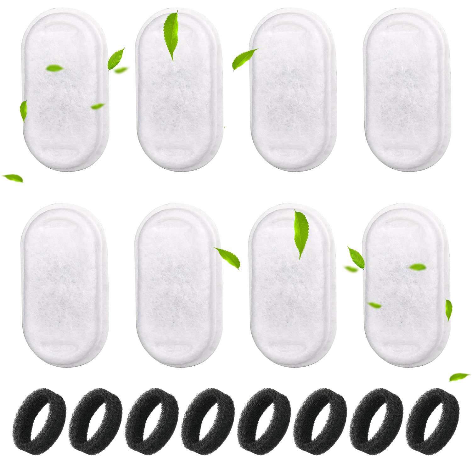 16pcs Pet Fountain Filters, Cat Water Fountain Filter with 8 Carbon Filters and 8 Foam Sponges Cat Water Filter Sponge for Stainless Steel Pet Water Fountain 108oz/3.2L (67oz/2L)