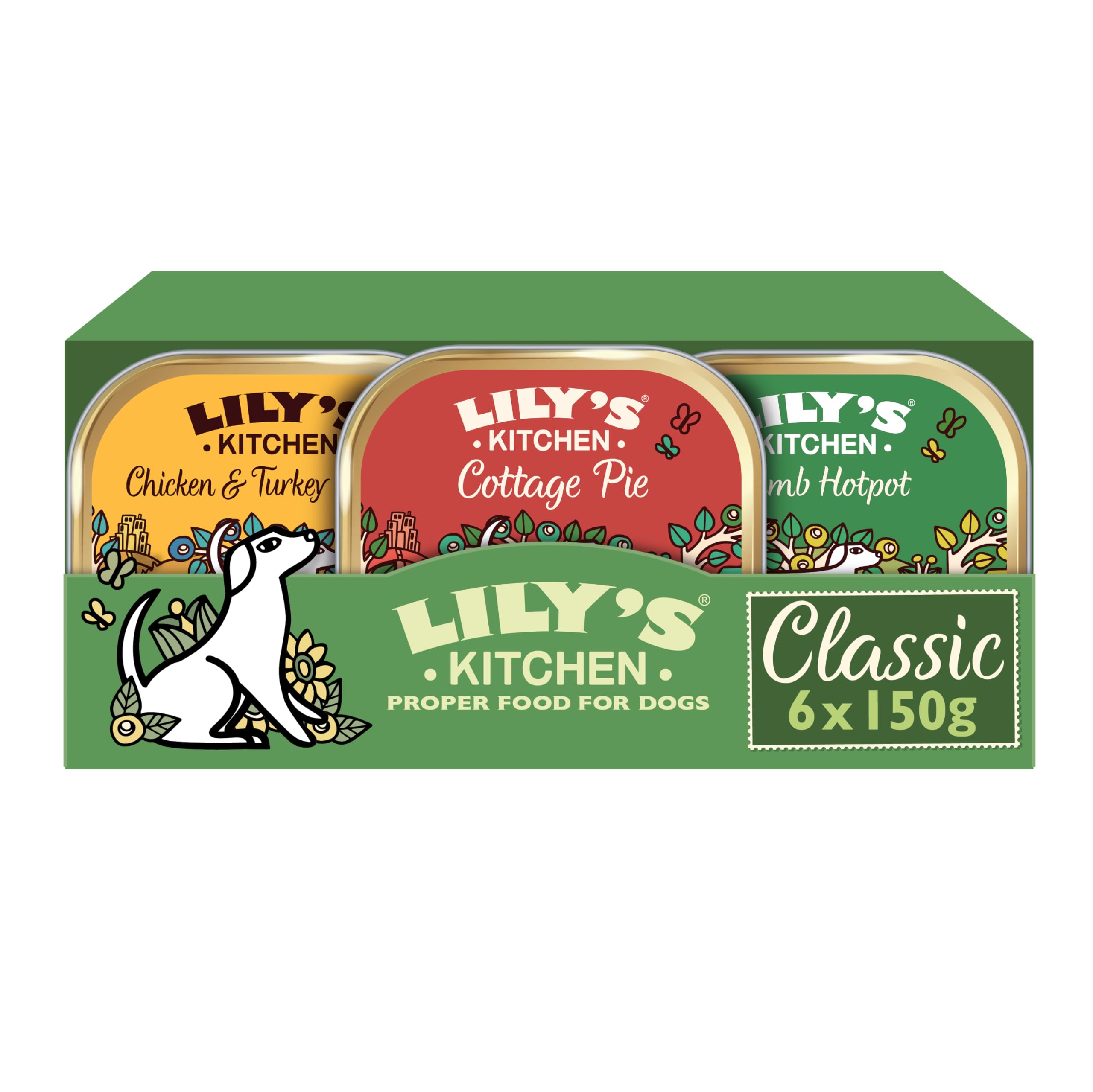 Lily's Kitchen Natural Adult Dog Food Wet Trays - Classic Dinners Multipack - Chicken, Lamb & Beef - Complete Meal Recipes (6 Trays x 150g)