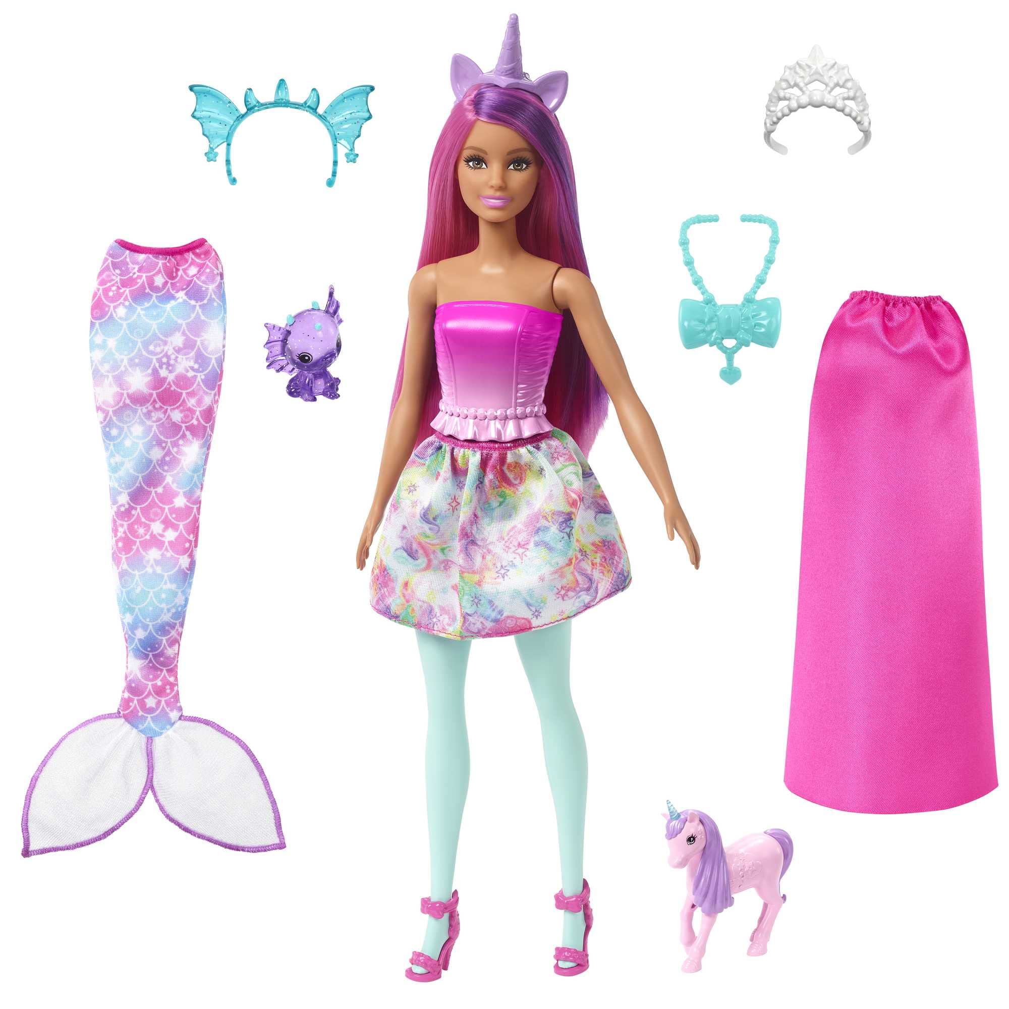 Barbie Doll, Mermaid Toys, Clothes and Accessories, Fantasy Dress-Up Set, Baby Unicorn and Dragon Pets, HLC28 — image 1