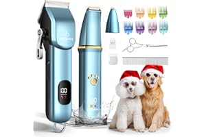 FuzzyFix Dog Grooming Kit, Dog Clippers for Grooming for Thick Curly Coats, Professional Pet Hair Shaver Paw Trimmer Cordless Rechargeable Low Noise for Dogs Cats Animals Face Ear