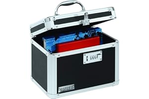 Vaultz Secure Security Lock Boxes - Safe Combination Lock Box, Storage for Documents, Valuables, Medicine & Money - 9.88 x 7.75 x 7 Inch - Black/Chrome