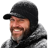 Plus Size M/L/XL/XXL Waterproof Merino Wool Beanie Hat with Brim Ear Flaps Fleece Lined Ski Cap for Cold Weather & Big Heads