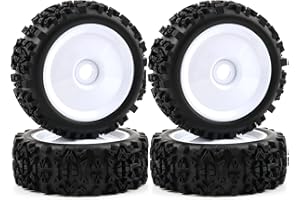 ZRRC 1/8 Scale RC Buggy Truggy Tires & Wheels Set 17mm Hex - Pre-Glued, All-Terrain Deep Tread, Come with Foam Inserts | Compatible with Arrma Typhon Talion, Losi, Team Associated, HPI (white rims)