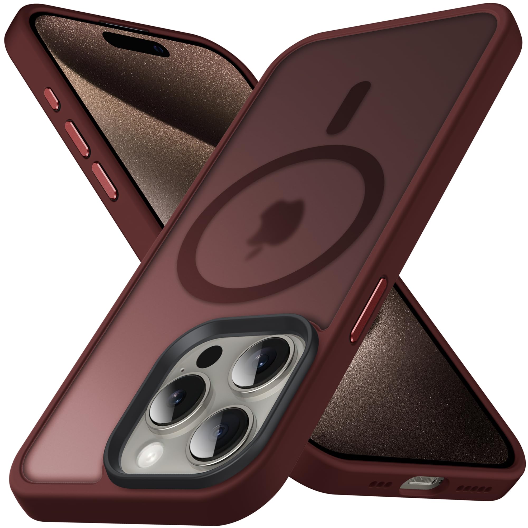 Anqrp Designed for iPhone 15 Pro Magnetic Case, [Support Magsafe] [Military Grade Protection] Super Soft Silicone Slim Phone Case Cover Compatible with iPhone 15 Pro 6.1", Wine Red