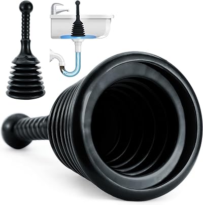 Luigi's Sink and Drain Plunger Black - Powerful Accordion Plunger for Sinks