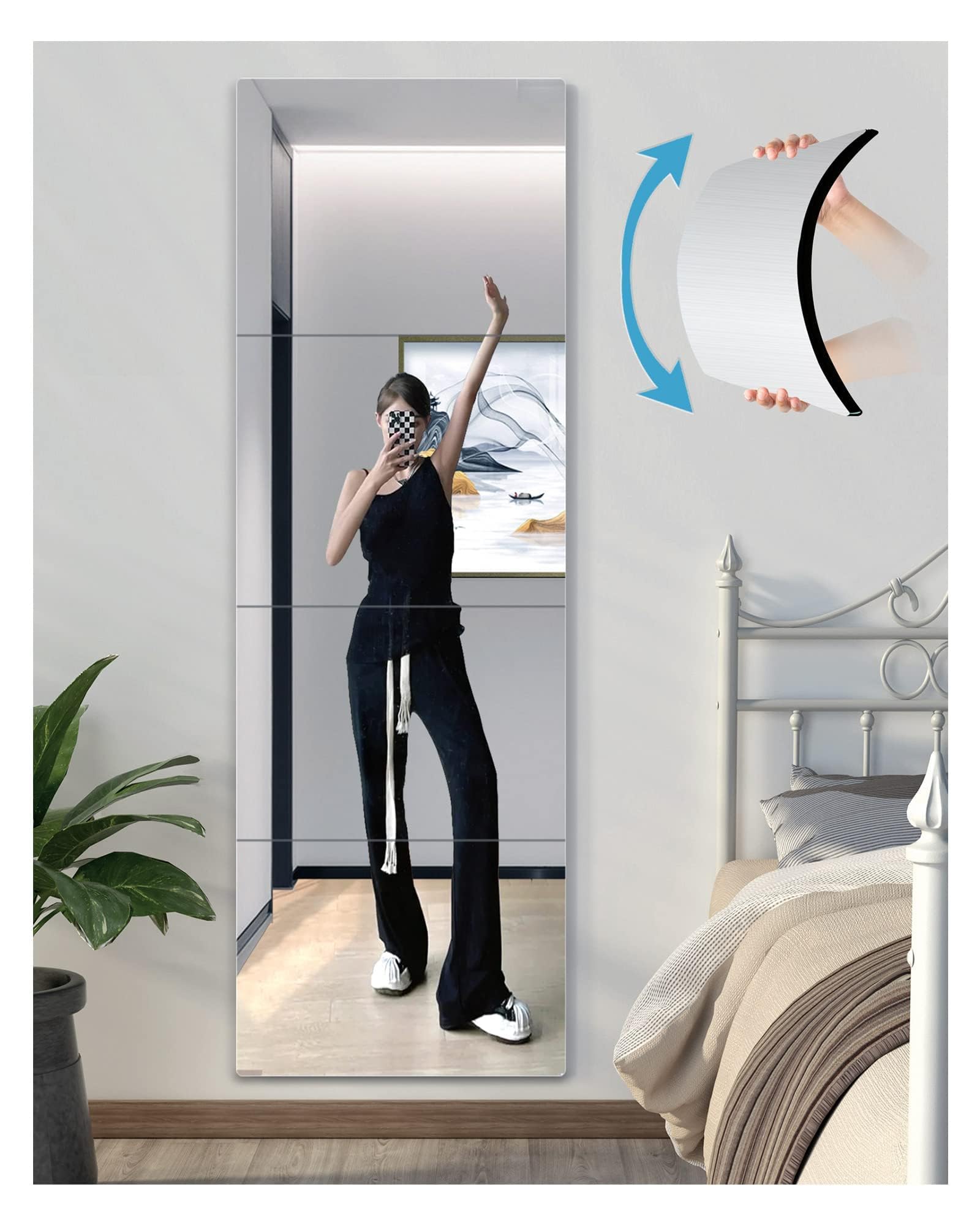 Shatterproof Wall Mirror Full Length for Bedroom, Plexiglass Gym Mirrors For Home, Extra Thick: 0.12 inch, 15.8 x 15.8 inch x 4 Pcs, Workout Mirrors Safe for Kids, Over The Door, Long Wall Mounted