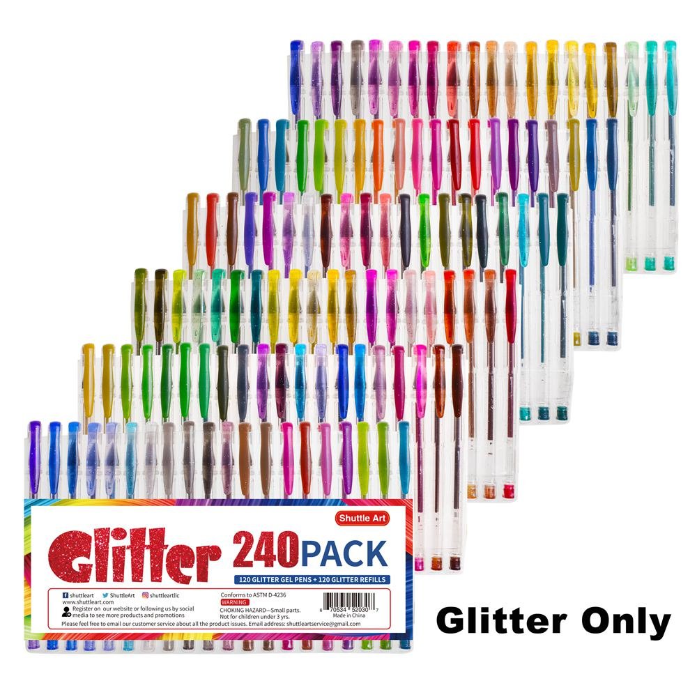 240 Pack Glitter Gel Pens, Shuttle Art 120 Colors Glitter Gel Pen Set