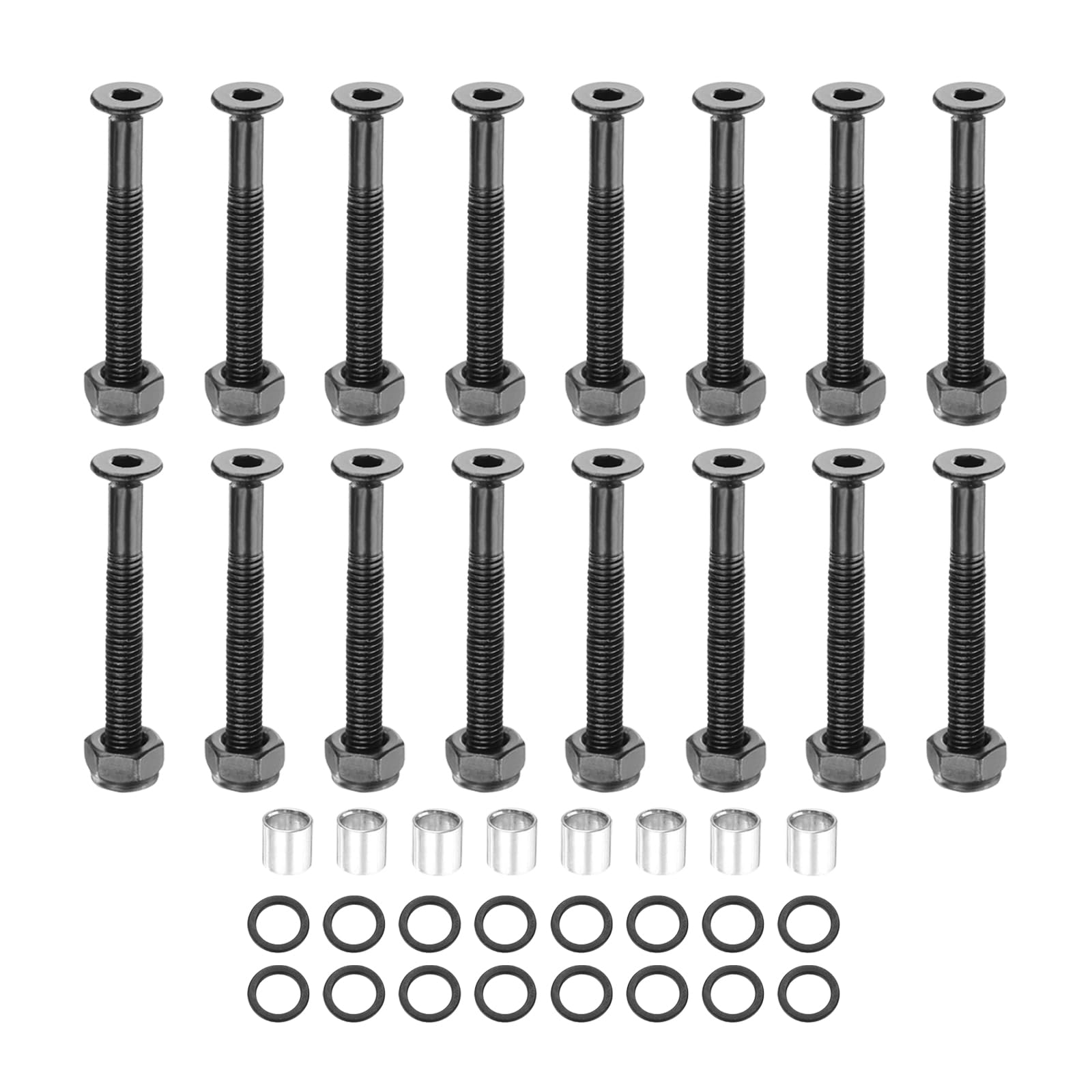 PATIKIL Skateboard Hardware Kit, Includes 16pcs 1-1/8" Desk Mounting Screws 16pcs Axle Nuts 8pcs Spacers 16pcs Washers for Skateboard Truck Wheel, Black