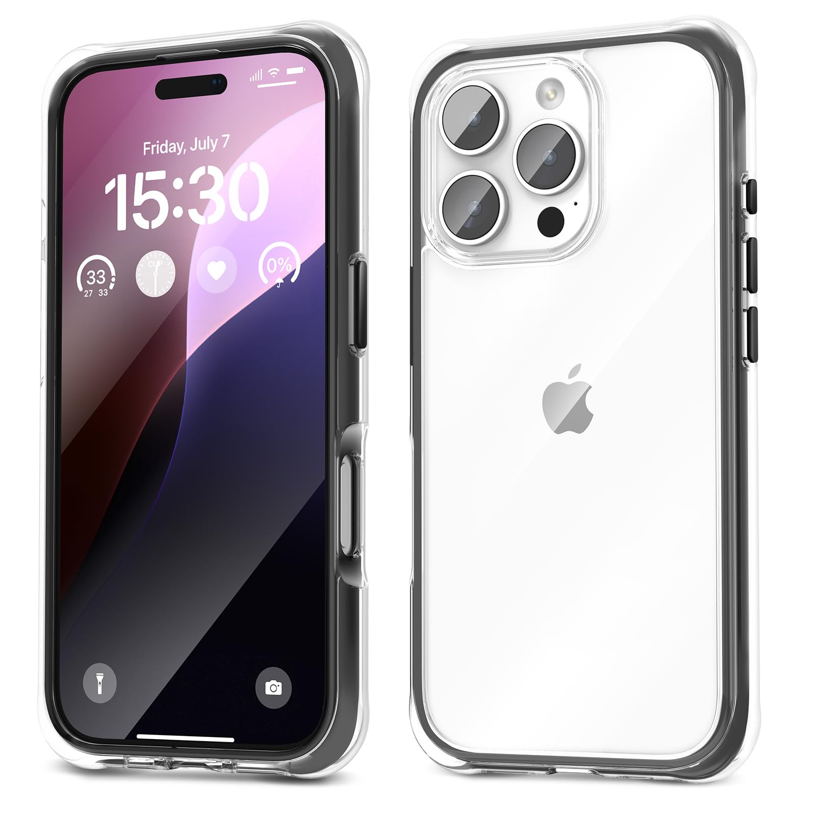 pcgaga for iPhone 16 Pro Max Case, Military Grade Protective (Shock Absorbent Airbags), Anti-Scratch Clear Back Cover with Soft TPU Frame,Non-yellowing Shockproof Mobile Phone Cases 6.9" 2024 (Black)