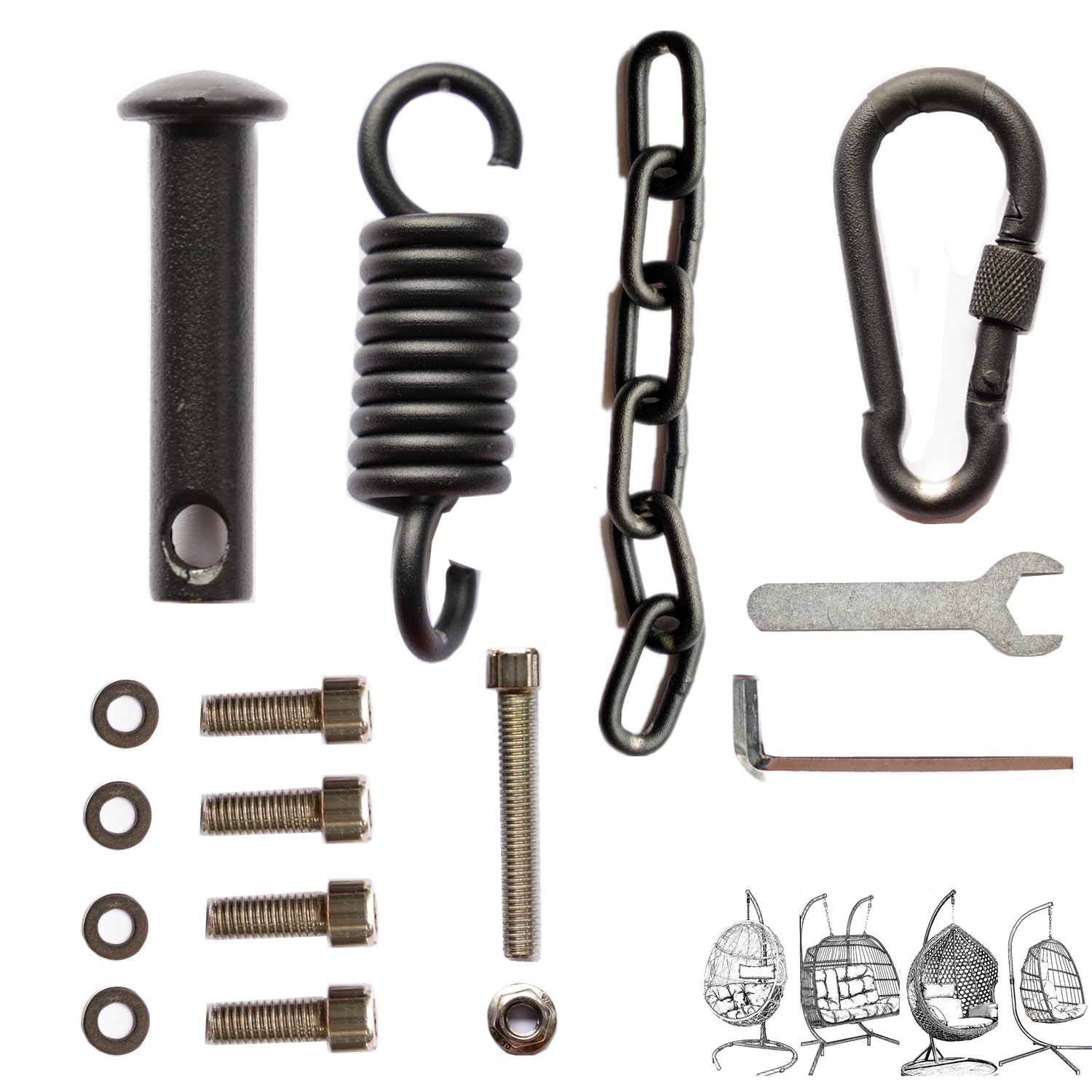 Photo 1 of Mojia Assemble Accessories for Patio Wicker Hanging Egg Swing Chair Including Springs and Snap Hook to Install Basket on Stand, Hammock Chair Hanging Kit - 700LB Capacity Hammock Hardwares