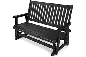 Mosbrisa HIPS Patio Glider with Cup Holders, All-Weather Resistant, High Backrest and Deep Contoured Seat, Heavy Duty 900 LB (3 Seat - Carbon Black)