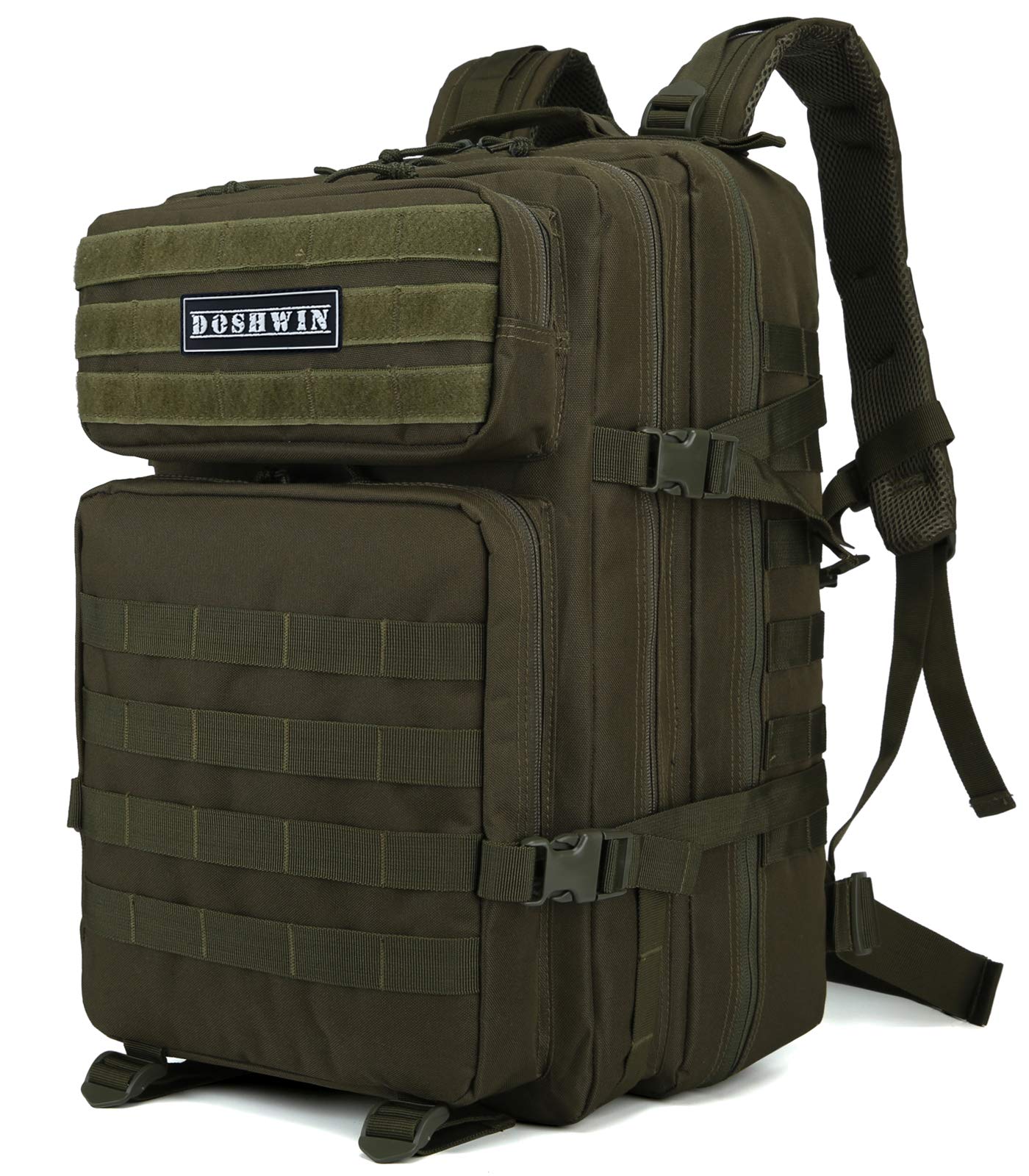 Doshwin 40L Military Backpack Tactical Army Assault Pack Molle Camo Rucksack for Camping Trekking Travel Hiking (Olive)