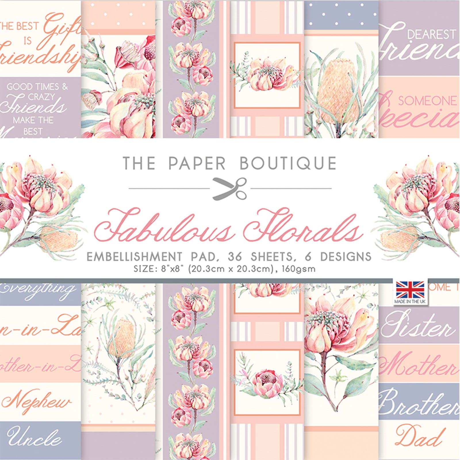 Paper Boutique Fabulous Florals-Embellishments Pad, Various, 8 x 8 inches