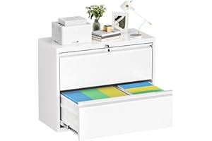 Bonusall Lateral File Cabinet 2 Drawer, Metal Lateral Filing Cabinet with Lock, Locking Organizer Filed Drawer Cabinet for Letter/Legal / A4 / F4 Size for Home Office, Sturdy Steel, White