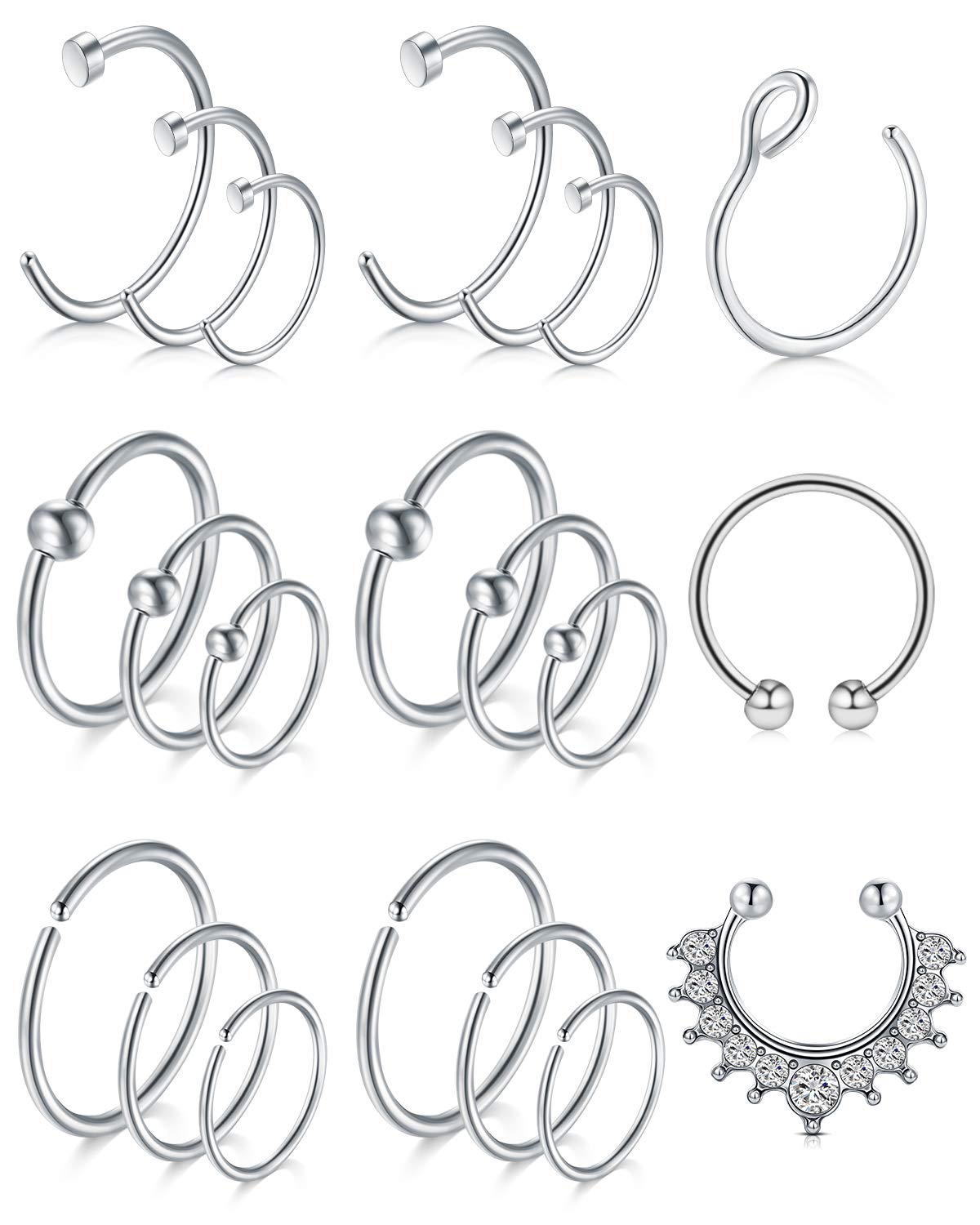 LAURITAMI Fake Nose Rings Septum Hoops Surgical Steel Clip On Septum Nostril Ring Nose Non Piercing Jewellery