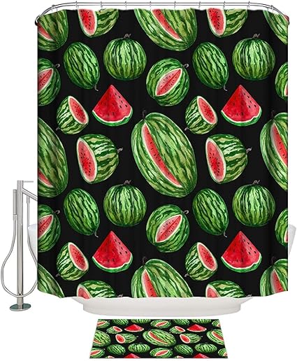 Amazon 水彩のスイカの敷物の敷物 水彩のスリップのポリエステル布の浴室のカーテン 家の装飾の新鮮な夏の果実が付いている浴室の浴室のカーテン シャワーカーテン ホーム キッチン オンライン通販