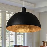 Fefoive Black and Gold Dome Pendant Light, 20 Inch Large Dome Chandelier Industrial Fixture with Gold Leaf Interior for Dinin