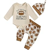 CEHEDDO Newborn Baby Boy Football Outfit Long Sleeve Romper Rugby Print Pants Set Hat 3Pcs Fall Winter Clothes