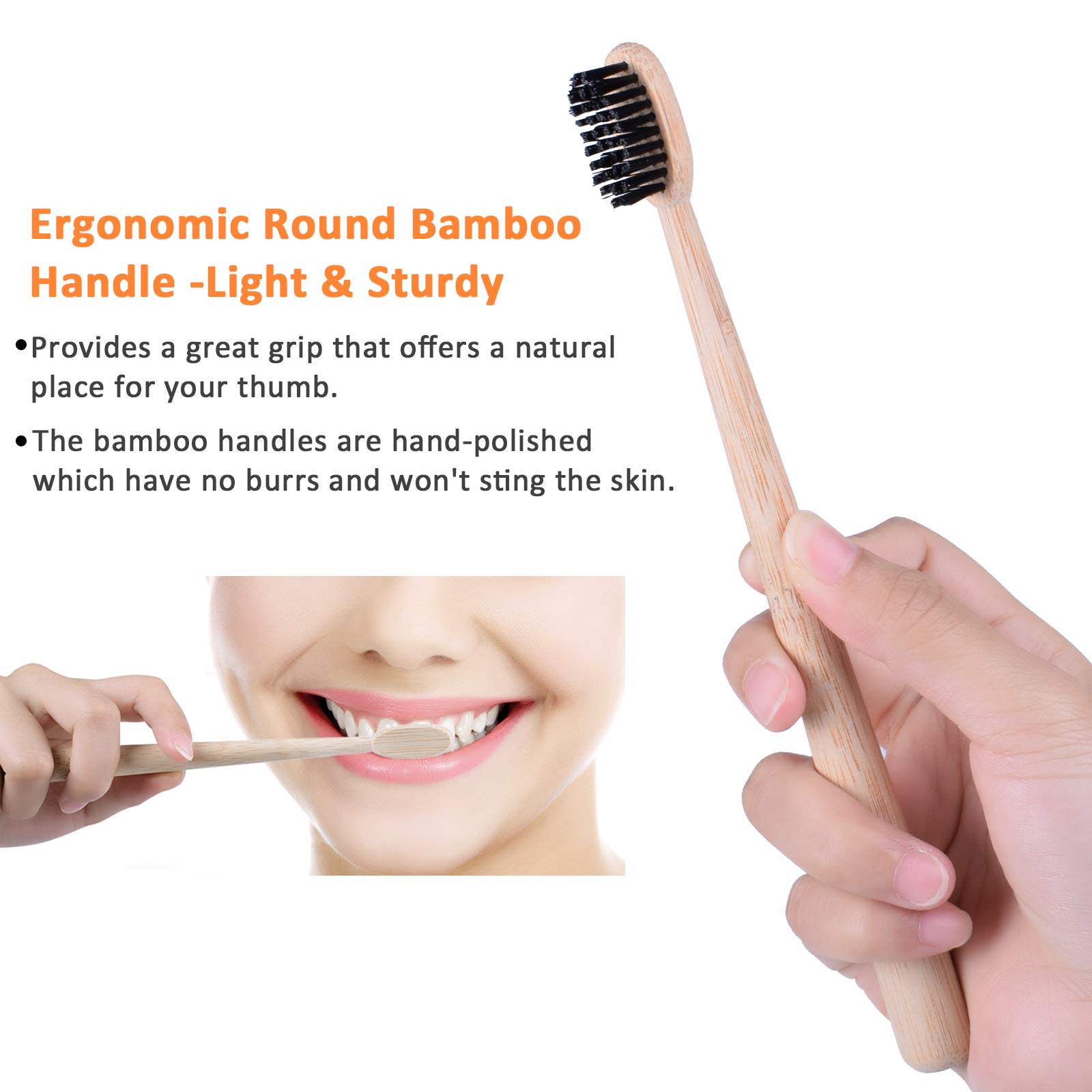 Bonviee Natrual Bamboo Toothbrush with Travel Holder Bamboo Charcoal Toothbrush Set Biodegradable Eco-Friendly with 2 Soft + 2 Hard Medium Charcoal Bristles Wooden Toothbrush for Adult Sensitive Gums