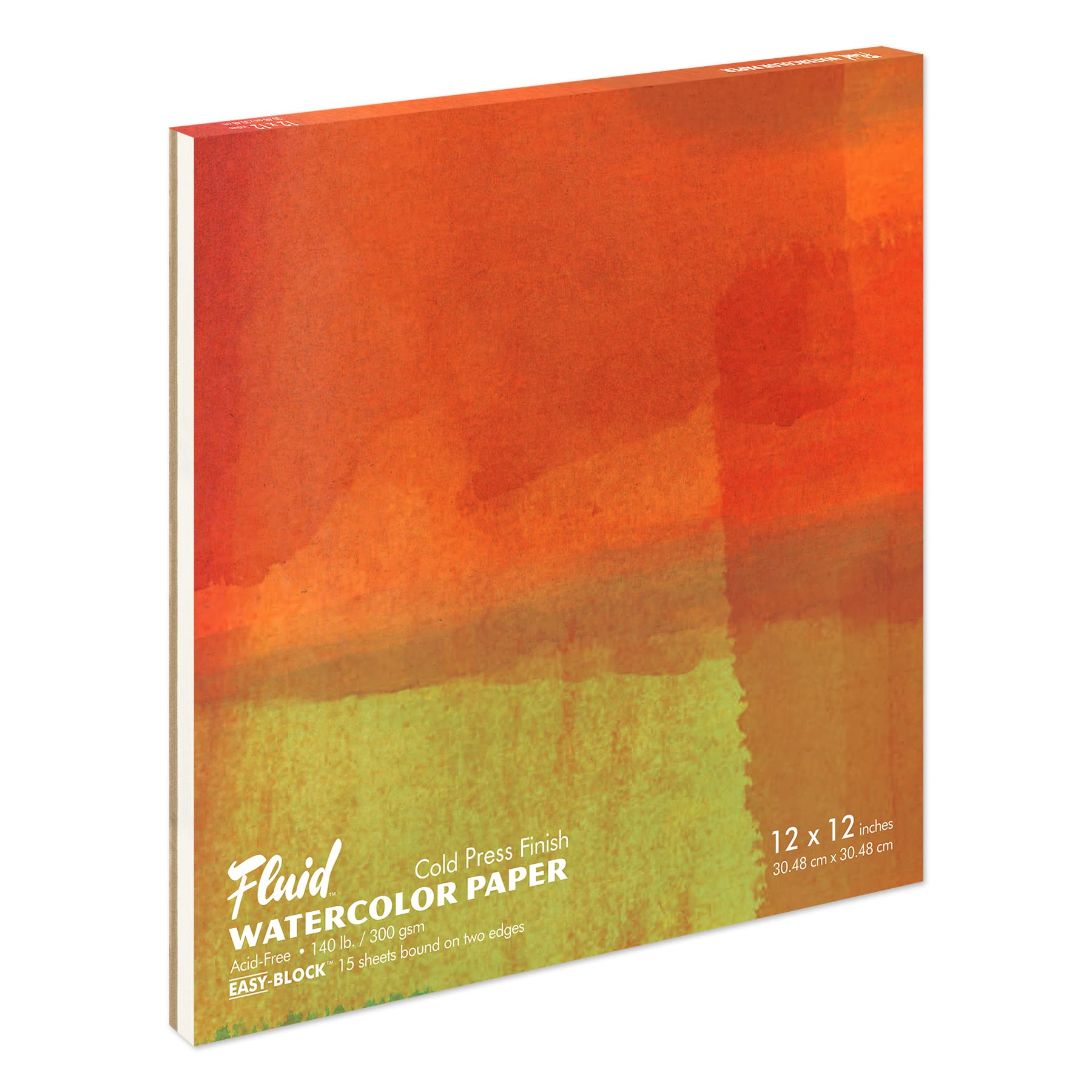 Fluid Watercolor Paper 881212 140LB Cold Press 12 x 12 Block, 15 Sheets
