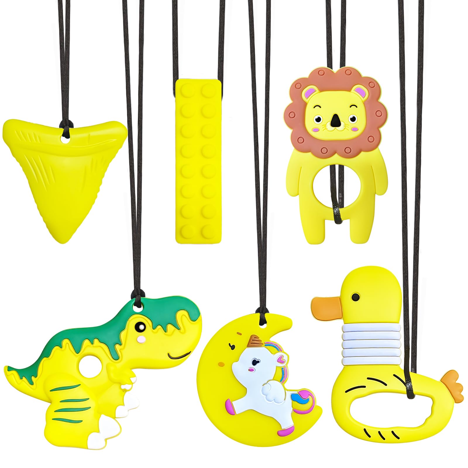 6PCS Sensory Chew Necklace, Biting Toys for Autistic Kids,Chewy Necklace Value Pack,Teether Toys for Children with Autism, ADHD,Safe, Durable, & Easy to Clean, Chew Necklaces for Sensory Kids（Yellow）