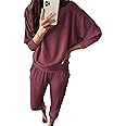 PRETTYGARDEN Women's Fall 2 Piece Outfits Fashion Sweatsuit Long Sleeve Pullover Pants Ribbed Spring Matching Lounge Set