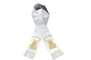 Unotux White Satin Stole Sash for Baptism Christening Embroidered Angel in Gold Silver