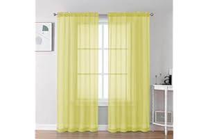 Chyhomenyc Lemon Sheer Curtains 84 Inches Long 2 Panels Set, Light Filtering Soft Airy Window Curtains, Rod Pocket for Living