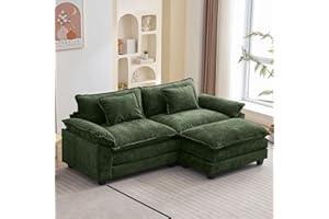 Oprisen 86" Modular Sectional Sofa, Comfy Cloud Couch Sectional Sofa with Ottoman, Chenille Sofa Sleeper Deep Seat Sofa with Throw Pillows for Living Room (Green, 86"- L Shape)