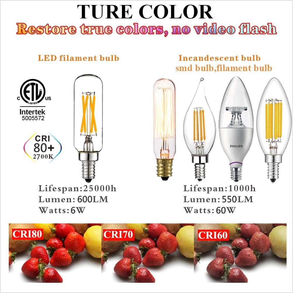 LiteHistory E12 LED Bulb Dimmable 6W Equal 60 watt Light Bulb Warm White 2700K T6 T25 E12 Candelabra Bulb 60 watt for Chandeliers,Ceiling Fan,Pendant,Wall scones AC120V 600LM e12 Light Bulb 6Pack: Home Improvement