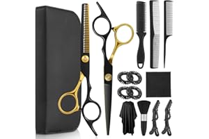 Lictin Hair Cutting Scissors, 15 Pcs Professional Hair Scissorss Set with Haircut Cape, Premium Stainless Steel Hairdressing 