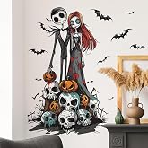 Nightmare Before Christmas Wall Stickers Decals Horror Halloween Decoration Bat Pumpkin Skull Wall Clings for Halloween Party Home Office Classroom Wall DIY Wall Art Stickers Supplies