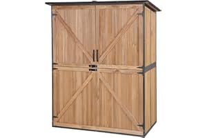 Aivituvin Outdoor Storage Shed Upgraded with Strong Metal Frame Garden Tool Shed Storage House Cabinet with Adjustable Shelfs and Wooden Floor 4.6 x 2.42FT (Brown)