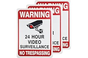 3 Pack Video Surveillance Sign, 7 x 10 Aluminum 24 Hour Surveillance Sign, No Trespassing Sign Security Signs