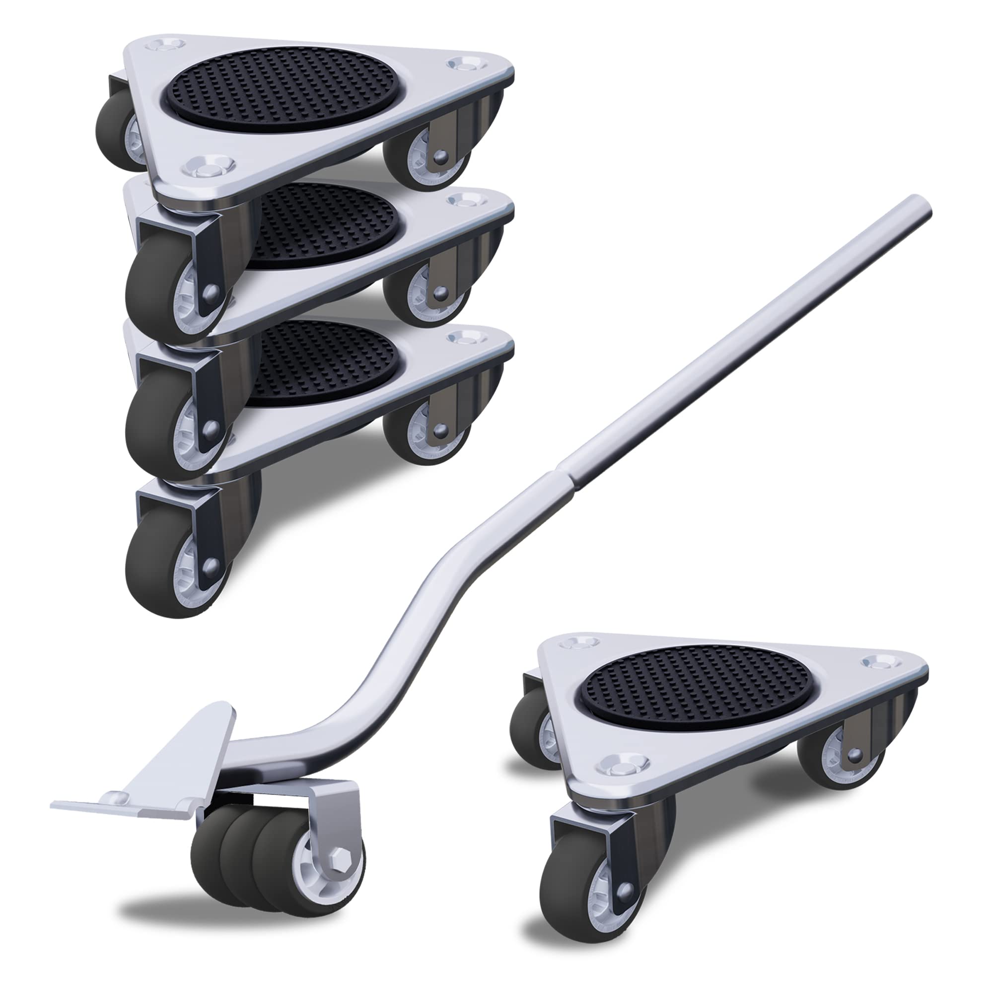 Furniture Mover by ONEON - 6 7/8" Steel Tri-Dolly, 3 Wheels Furniture Dolly for Moving, 720 LB Max Load Capacity (4 Pack Dolly + 1 Pack Lifter) Image