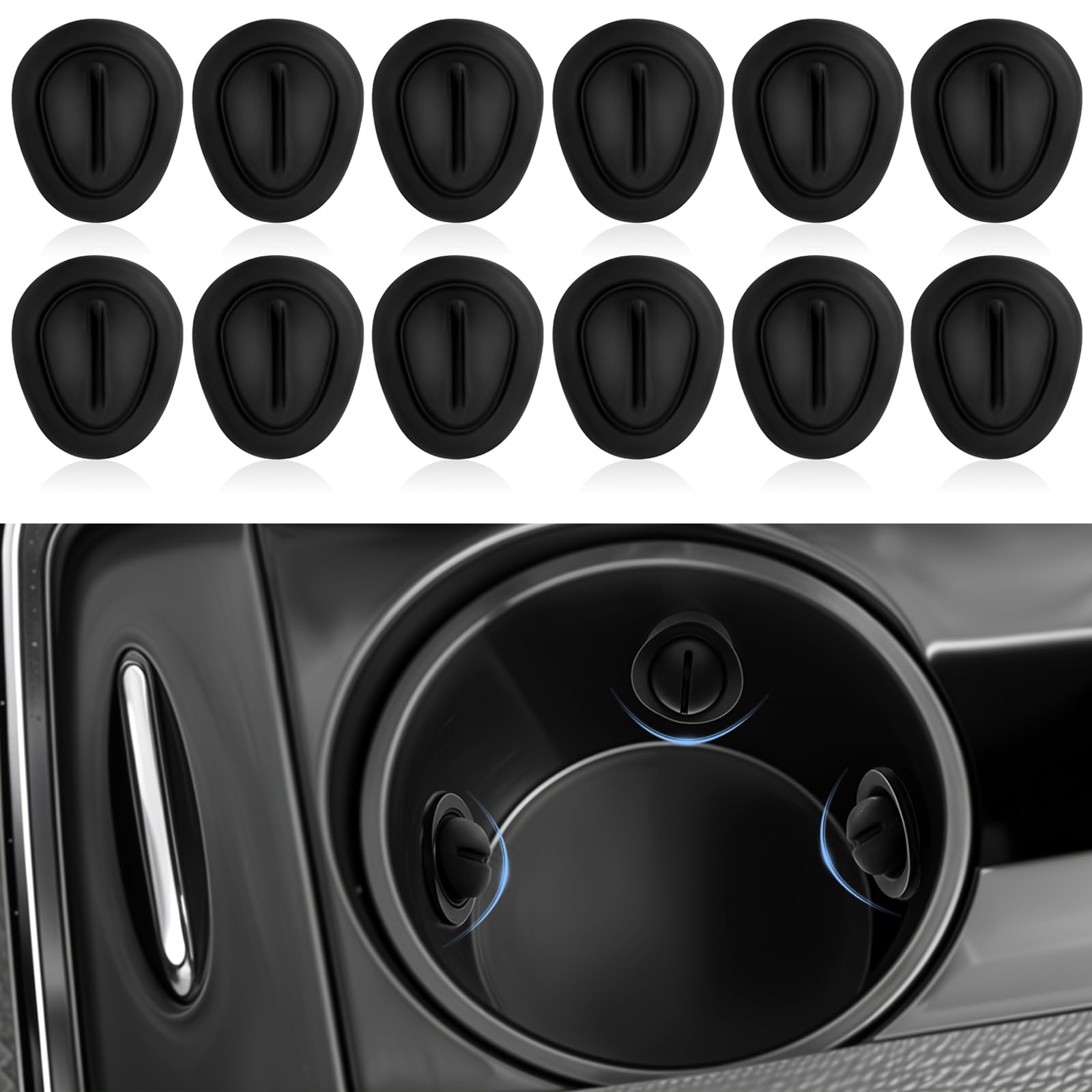 Photo 1 of 12Pcs Car Cup Holder Position Limiter, Anti Shake Silicone Car Water Bottle Holder Insert, Universal Self-Adhesive Bottle Stabilizer for Vehicle, Truck, Rv and More