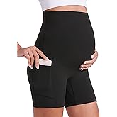 ENERFUL Women's Maternity Yoga Shorts Over The Belly Comfy Biker Workout Active Pregnancy Gym Short Pants with Pockets 8"/5"